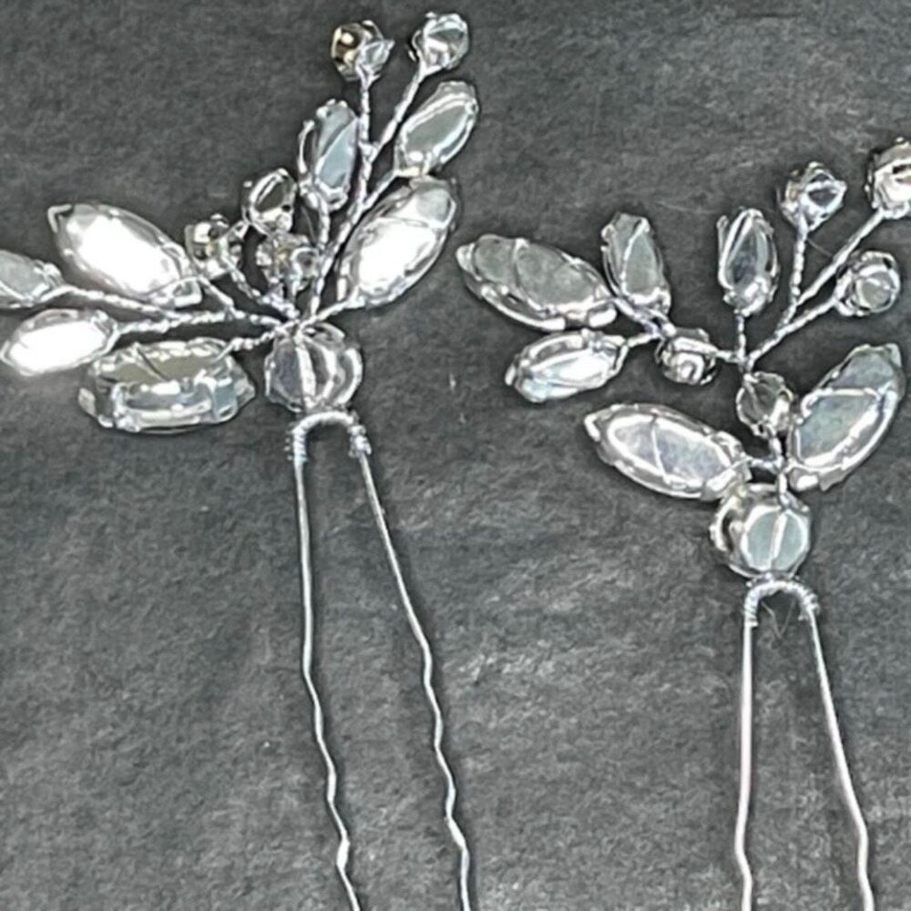 Crystal Leaf Hair Pins - Silver Bridal Hair Accessories - Picture 7 of 8